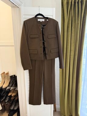 Veronica Beard Brown Houndstooth Cropped Jacket & Trousers size 10